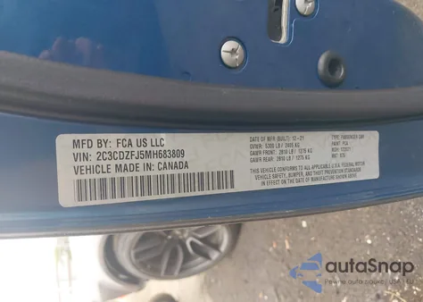 2021 Dodge Challenger R/T Scat Pack Widebody из США, поврежденный, VIN 2C3CDZFJ5MH683809